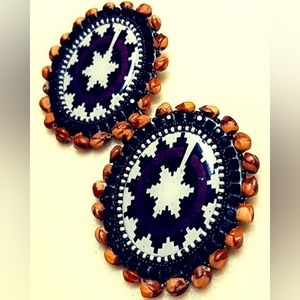 Handmade Native American Navajo Basket Earrings w/ Cedar Bead Edgings